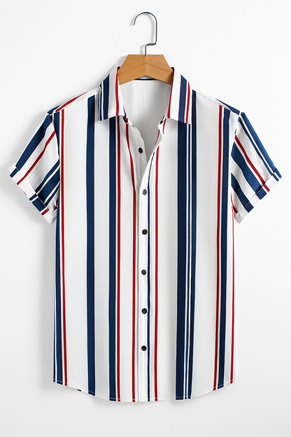 Vertical Striped Short Sleeve Shirt – Casual Summer Streetwear