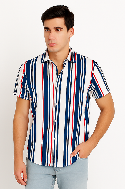 Vertical Striped Short Sleeve Shirt – Casual Summer Streetwear
