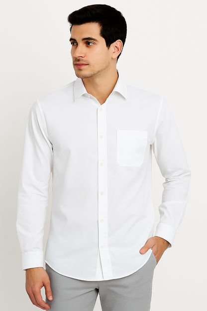 Classic White Streetwear Shirt – Slim Fit, Long Sleeve, Minimalist Design