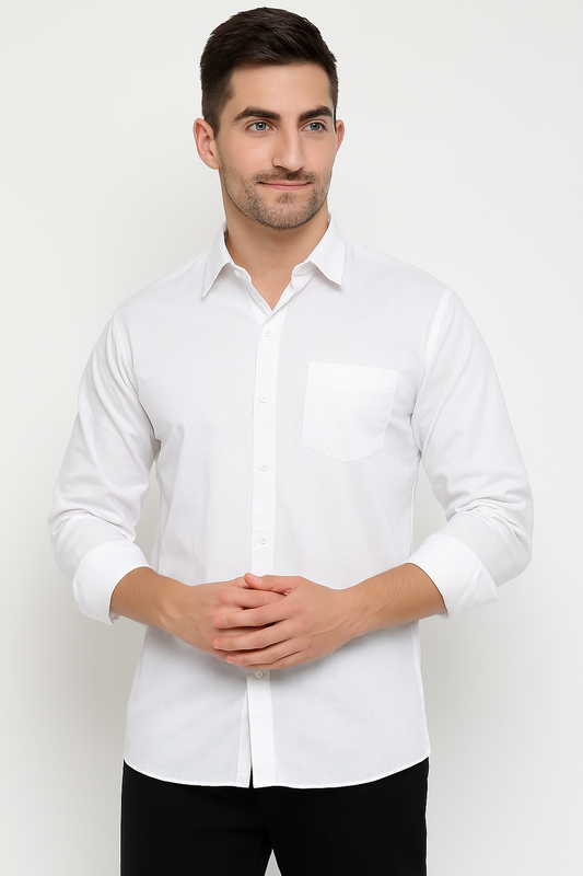 Classic White Streetwear Shirt – Slim Fit, Long Sleeve, Minimalist Design