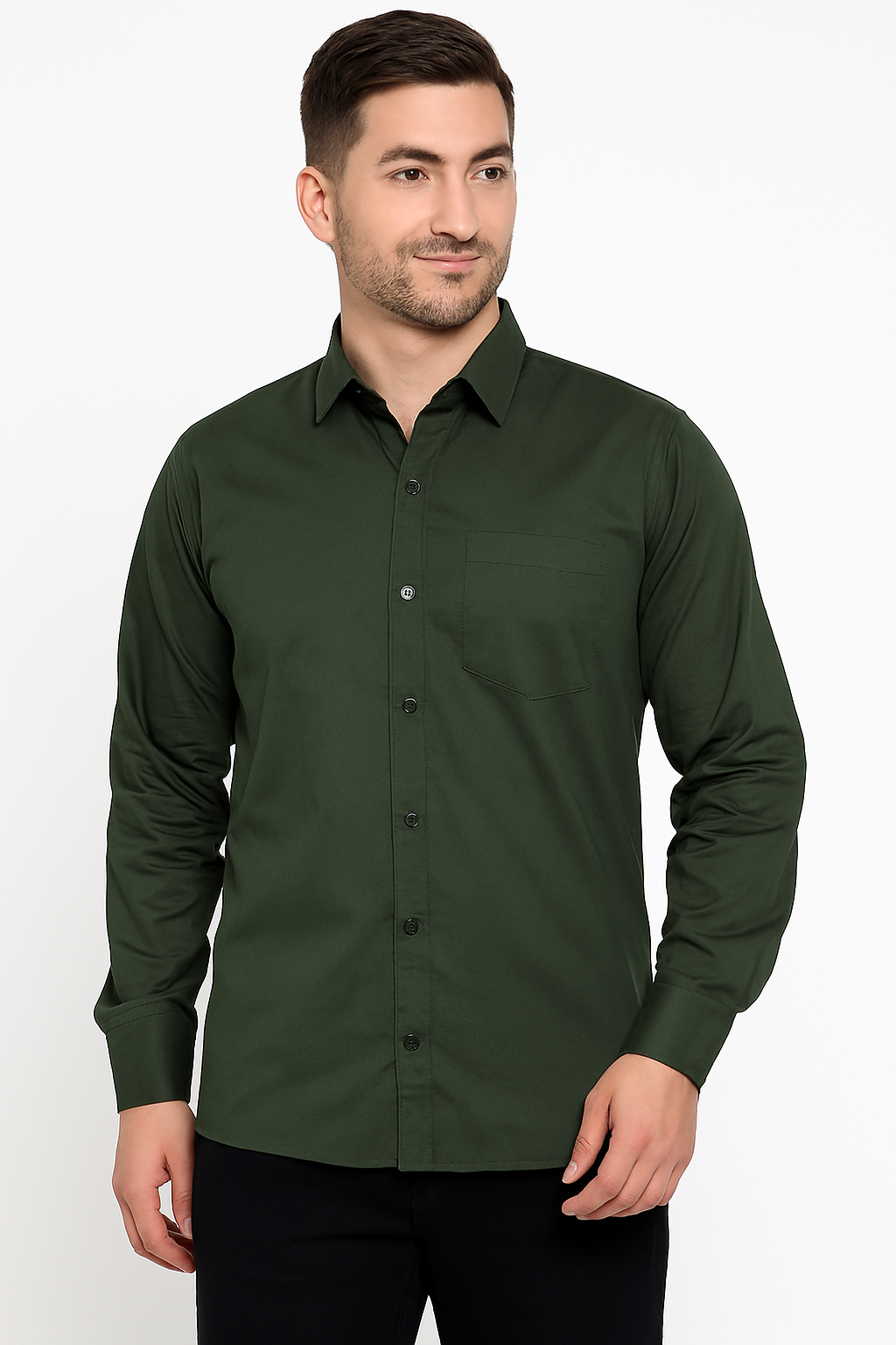 Olive Green Smart Casual Shirt – Modern Fit | Streetwear-Inspired Elegance