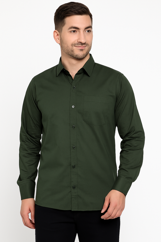 Olive Green Smart Casual Shirt – Modern Fit | Streetwear-Inspired Elegance