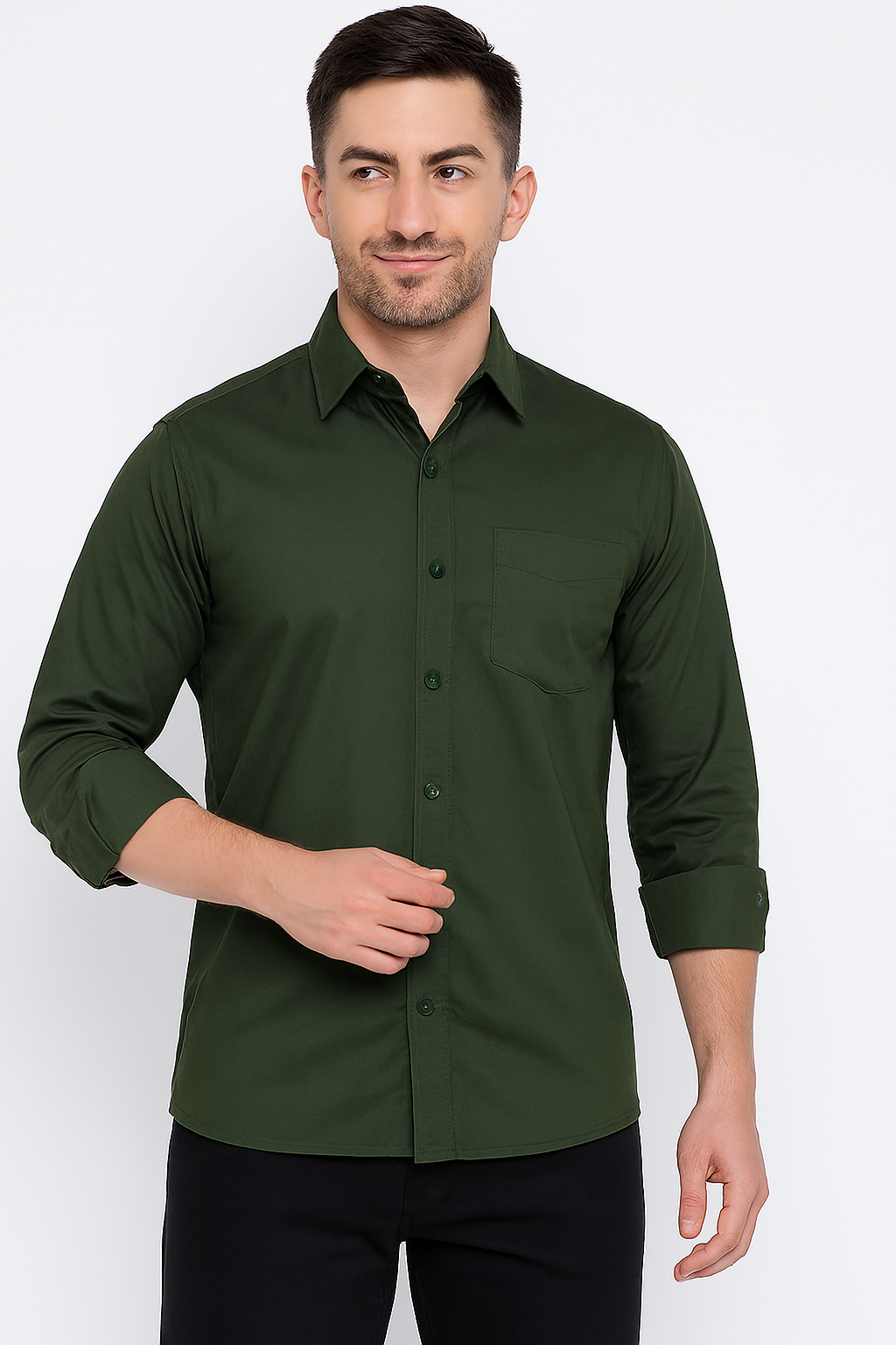 Olive Green Smart Casual Shirt – Modern Fit | Streetwear-Inspired Elegance