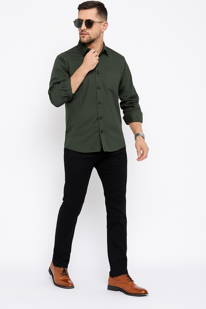 Olive Green Smart Casual Shirt – Modern Fit | Streetwear-Inspired Elegance