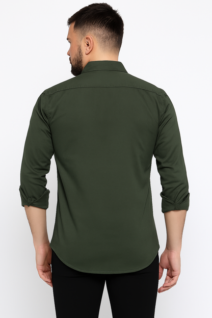 Olive Green Smart Casual Shirt – Modern Fit | Streetwear-Inspired Elegance