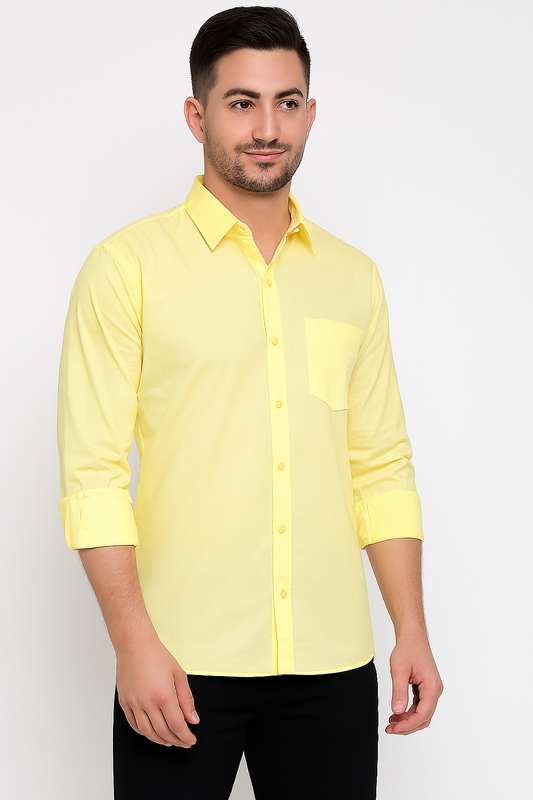 Pastel Yellow Casual Shirt for Men – Rolled Sleeve Modern Fit | Lightweight Streetwear Essential