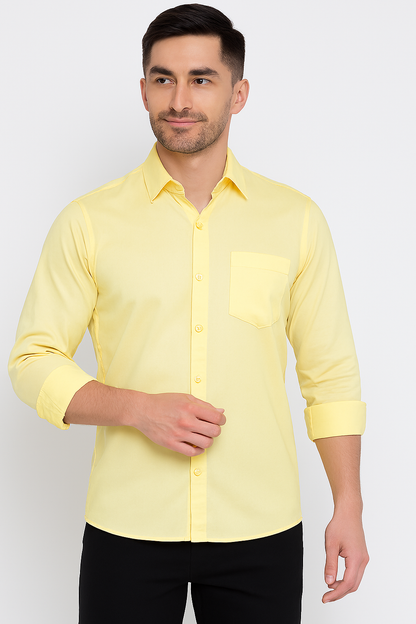 Pastel Yellow Casual Shirt for Men – Rolled Sleeve Modern Fit | Lightweight Streetwear Essential