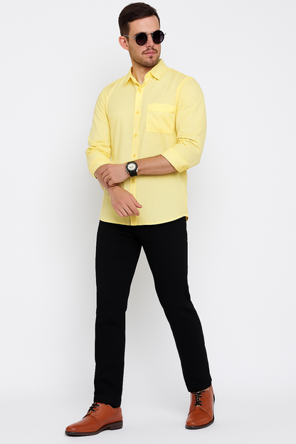 Pastel Yellow Casual Shirt for Men – Rolled Sleeve Modern Fit | Lightweight Streetwear Essential
