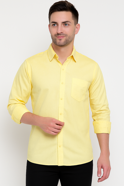Pastel Yellow Casual Shirt for Men – Rolled Sleeve Modern Fit | Lightweight Streetwear Essential