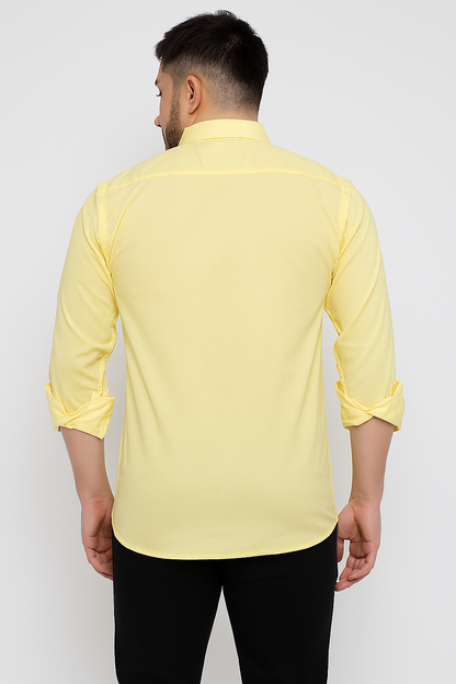 Pastel Yellow Casual Shirt for Men – Rolled Sleeve Modern Fit | Lightweight Streetwear Essential