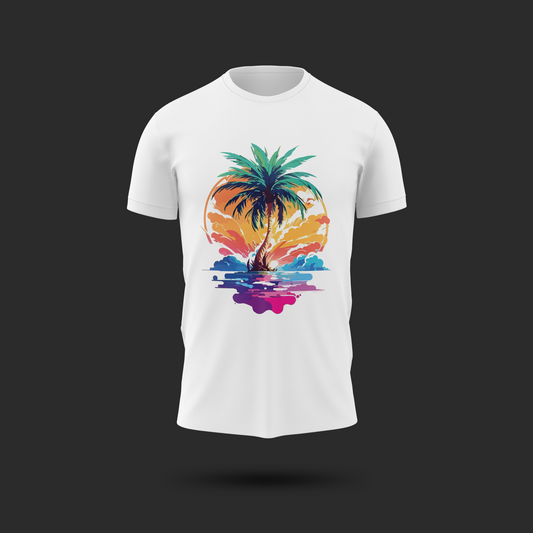 Sunset Palm Tree Graphic T-Shirt – Tropical Beach Vibes Tee for Men & Women