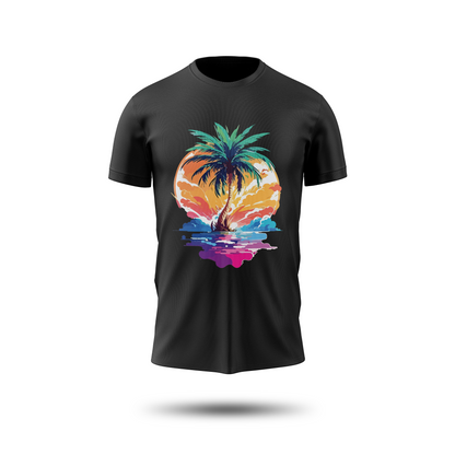 Sunset Palm Tree Graphic T-Shirt – Tropical Beach Vibes Tee for Men & Women