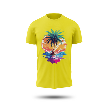 Sunset Palm Tree Graphic T-Shirt – Tropical Beach Vibes Tee for Men & Women